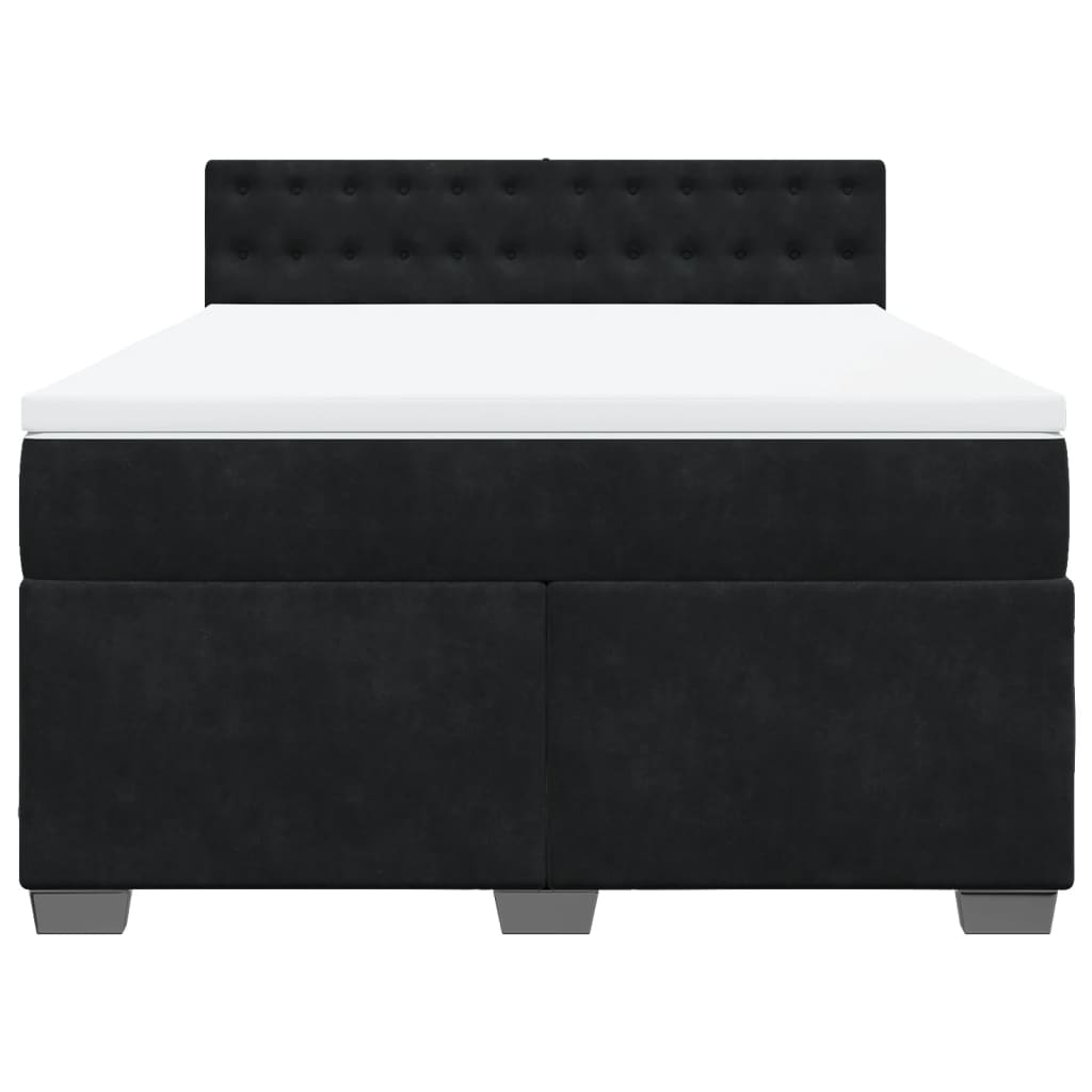 Pat box spring cu saltea, negru, 140x190 cm, catifea