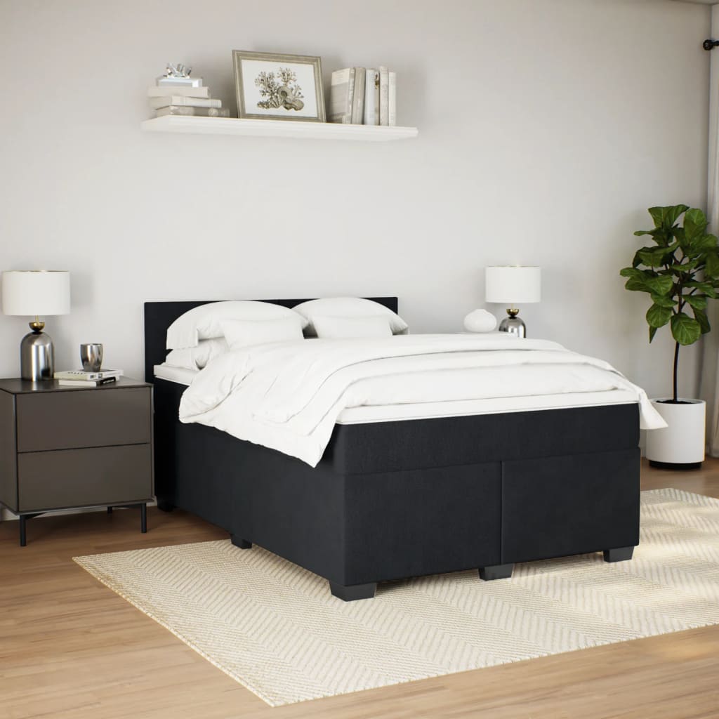 Pat box spring cu saltea, negru, 140x200 cm, catifea