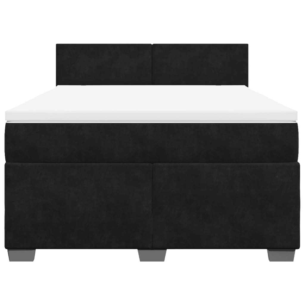 Pat box spring cu saltea, negru, 140x200 cm, catifea