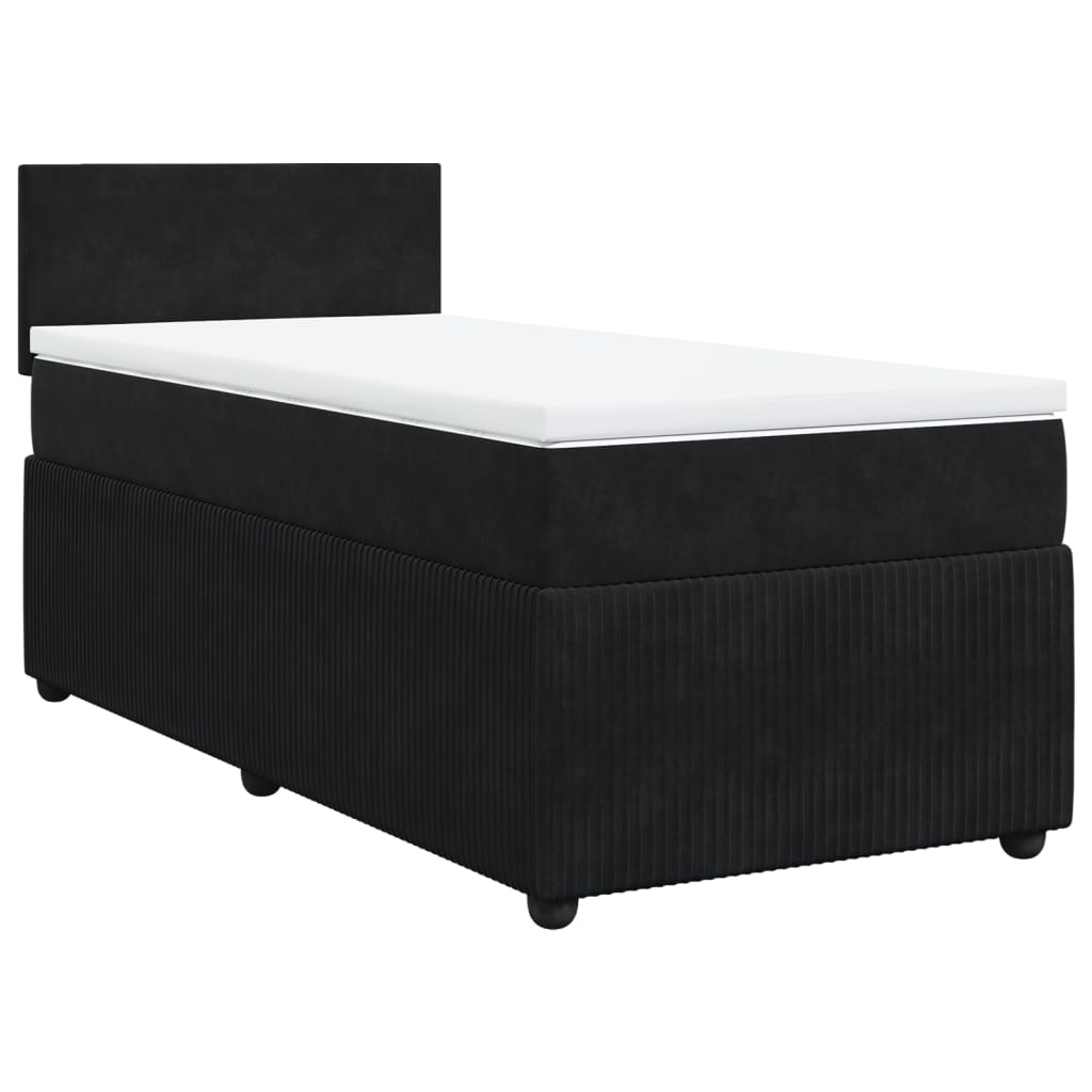 Pat box spring cu saltea, negru, 90x190 cm, catifea