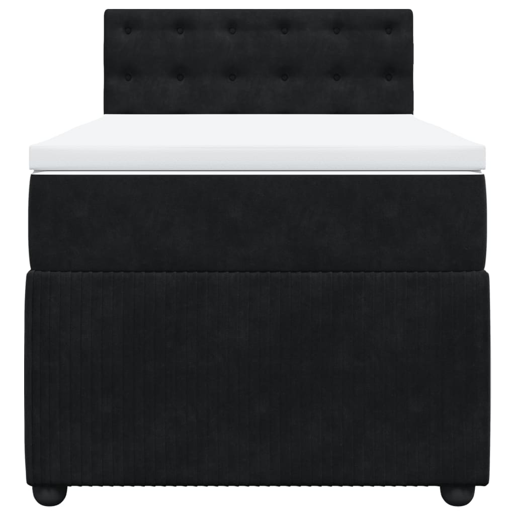 Pat box spring cu saltea, negru, 90x190 cm, catifea