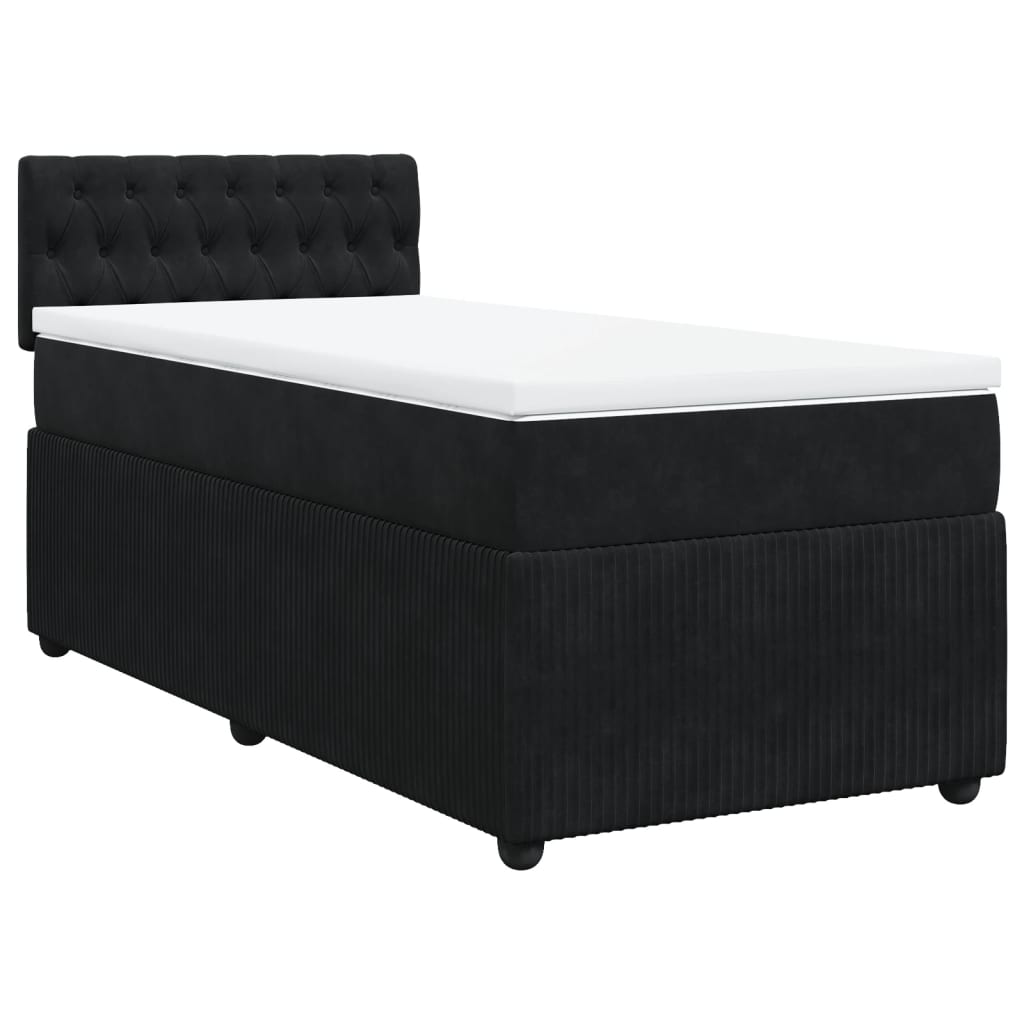 Pat box spring cu saltea, negru, 90x190 cm, catifea