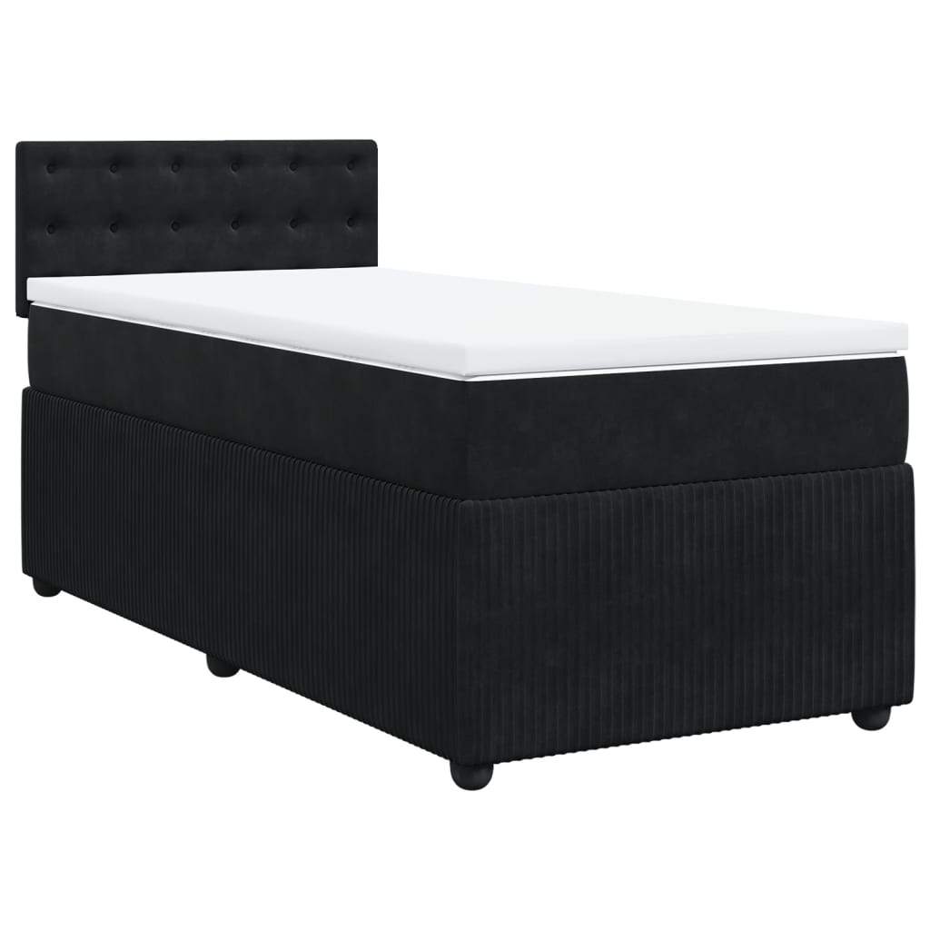 Pat box spring cu saltea, negru, 90x200 cm, catifea