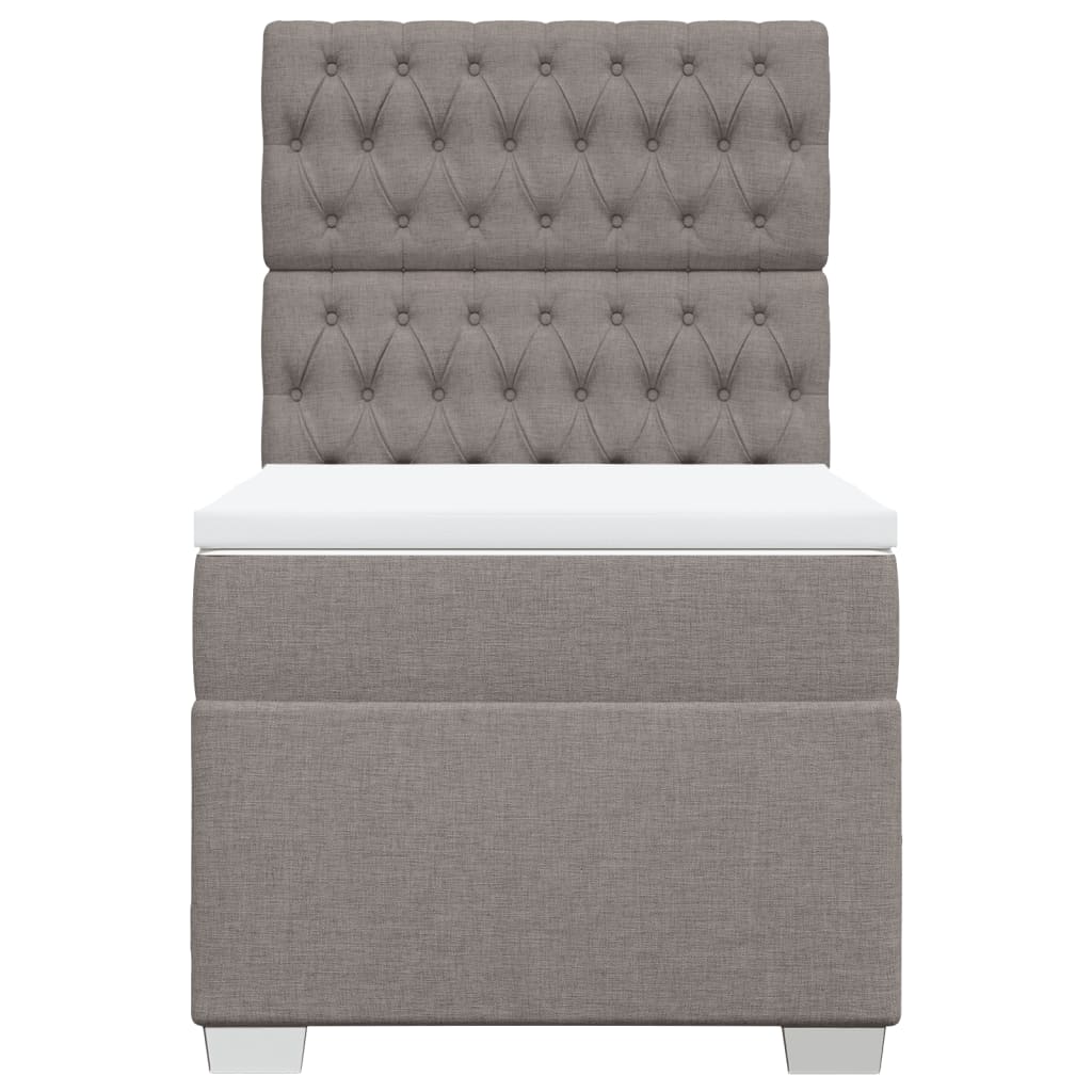 Pat box spring cu saltea, gri taupe, 90x190 cm, textil