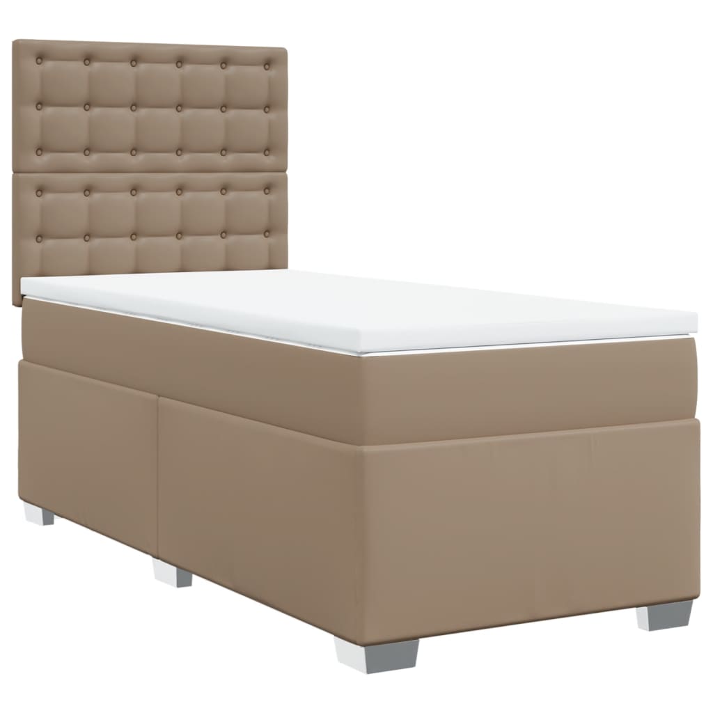 Pat box spring cu saltea, cappuccino, 80x200 cm piele ecologică