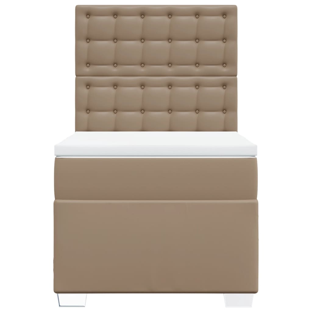 Pat box spring cu saltea, cappuccino, 80x200 cm piele ecologică