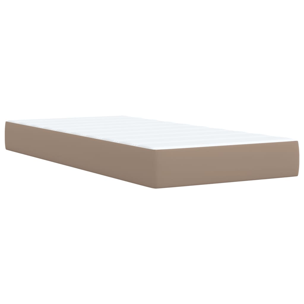 Pat box spring cu saltea, cappuccino, 80x200 cm piele ecologică