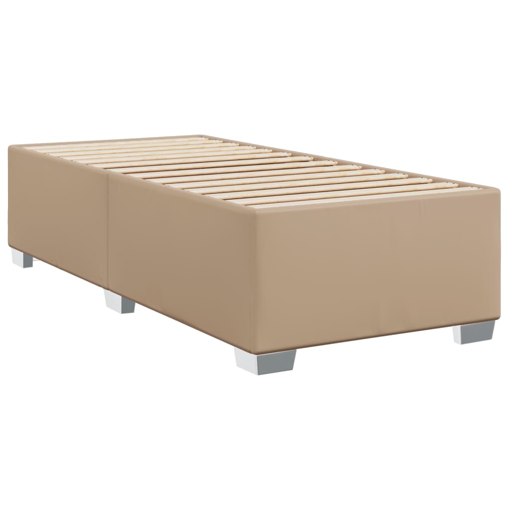 Pat box spring cu saltea, cappuccino, 80x200 cm piele ecologică