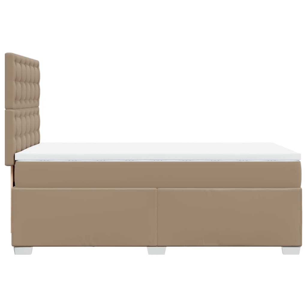 Pat box spring cu saltea, cappuccino, 80x200 cm piele ecologică