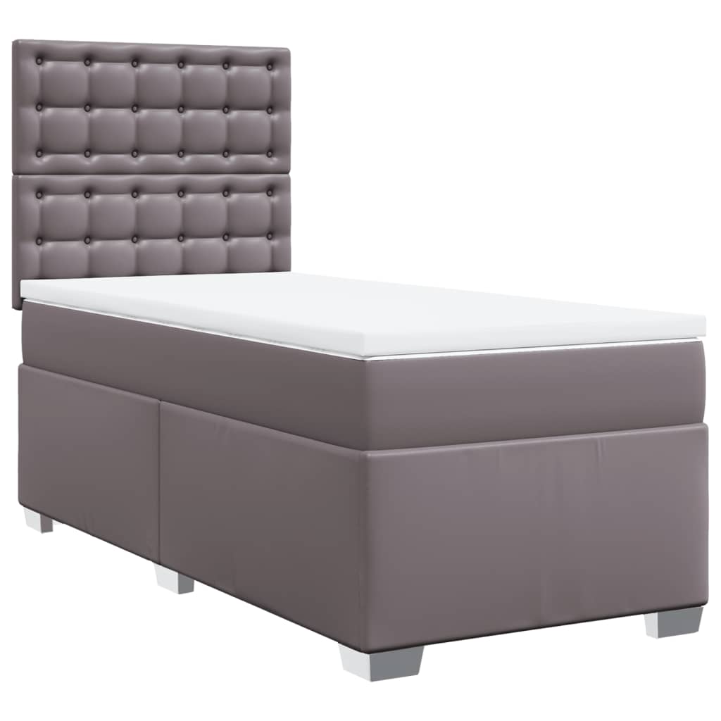 Pat box spring cu saltea, gri, 90x190 cm, piele ecologică