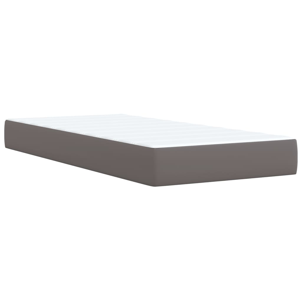 Pat box spring cu saltea, gri, 90x190 cm, piele ecologică