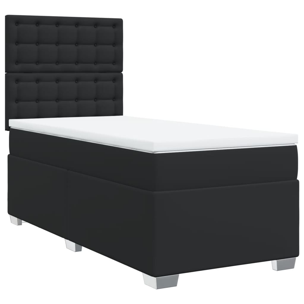 Pat box spring cu saltea, negru, 90x200 cm, piele ecologică