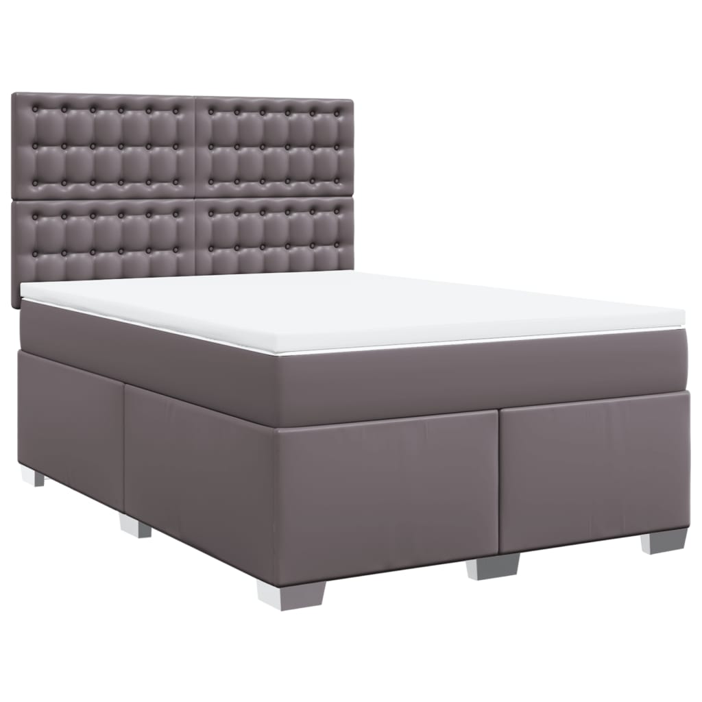 Pat box spring cu saltea, gri, 140x190 cm, piele ecologică