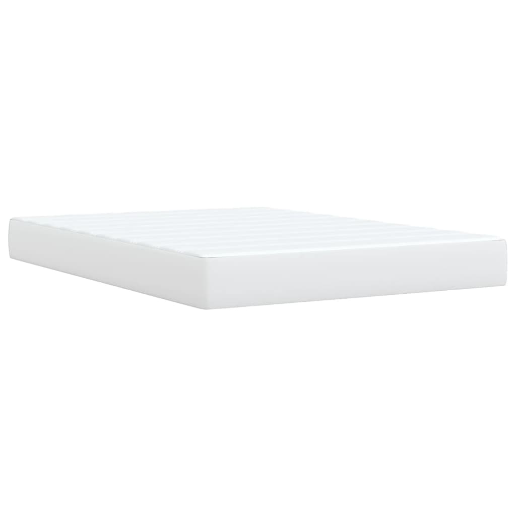 Pat box spring cu saltea, alb, 140x200 cm, piele ecologică