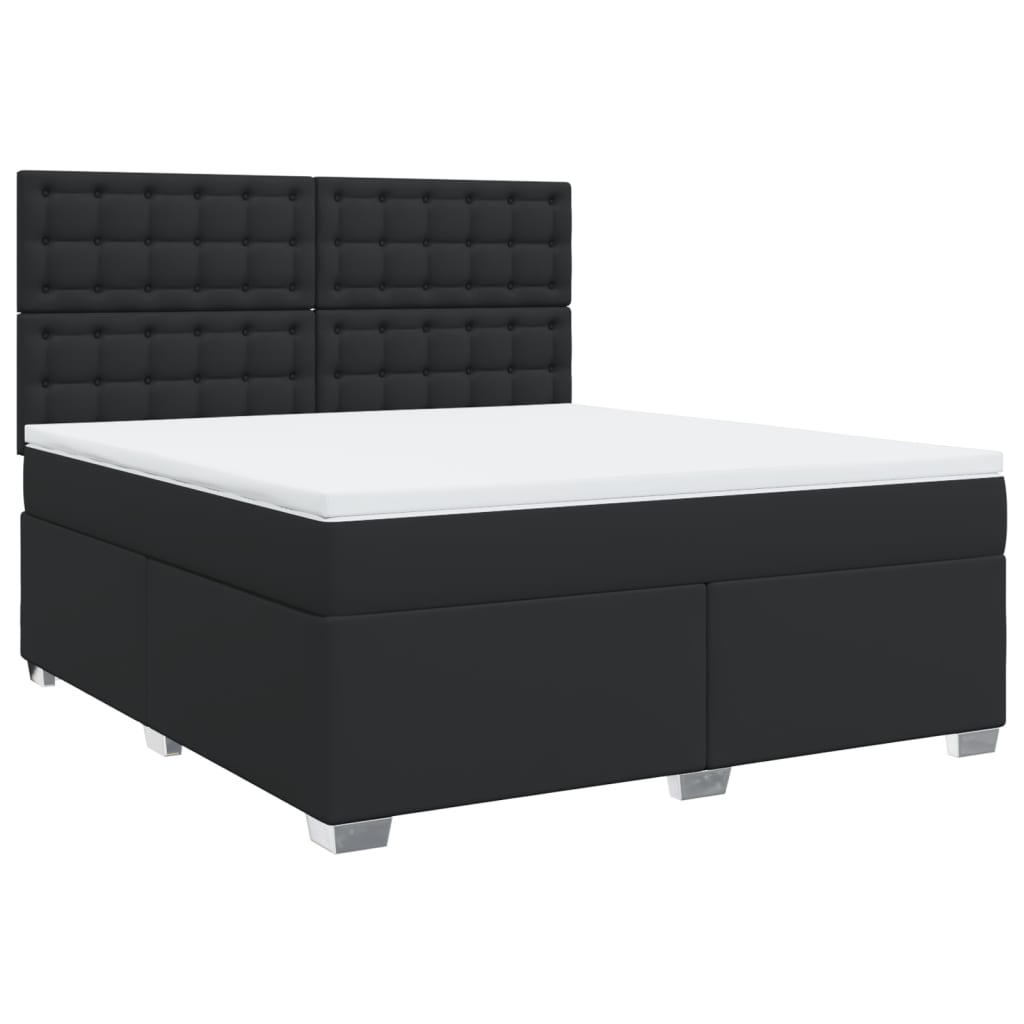 Pat box spring cu saltea, negru, 180x200 cm, piele ecologică