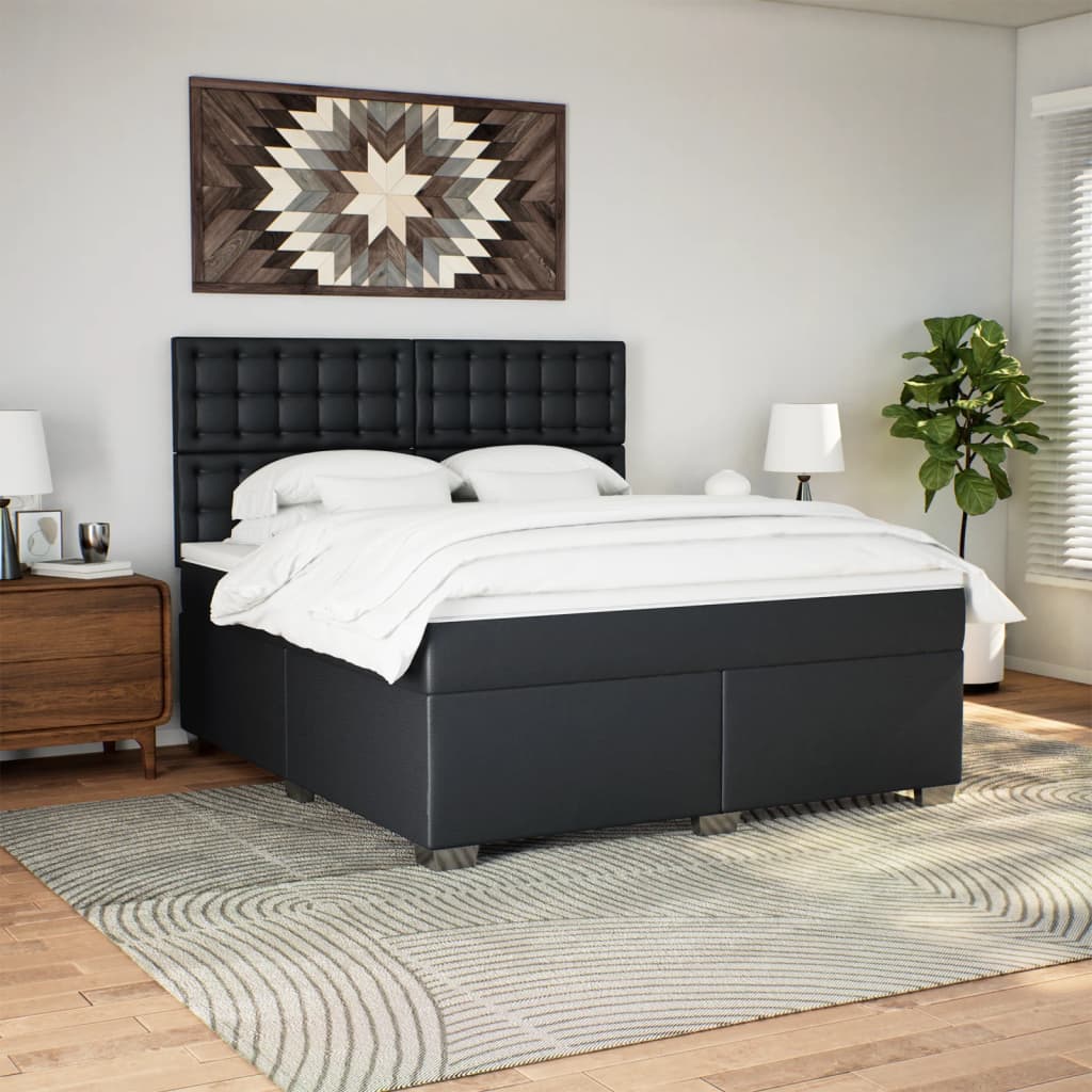 Pat box spring cu saltea, negru, 180x200 cm, piele ecologică