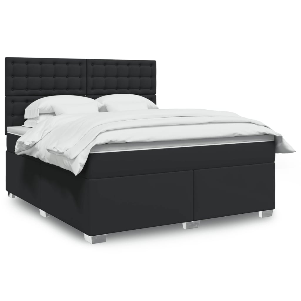 Pat box spring cu saltea, negru, 180x200 cm, piele ecologică