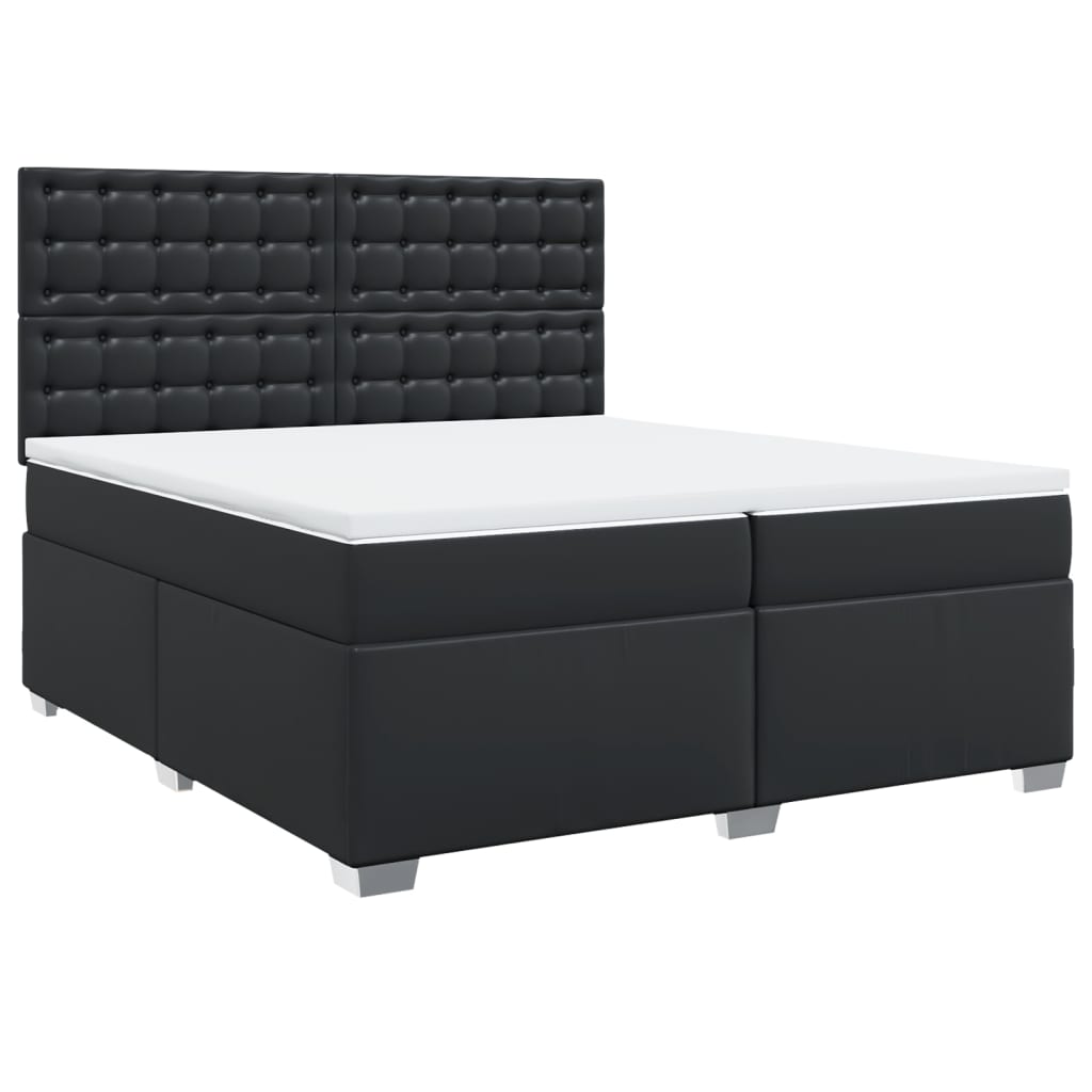 Pat box spring cu saltea, negru, 200x200 cm, piele ecologică