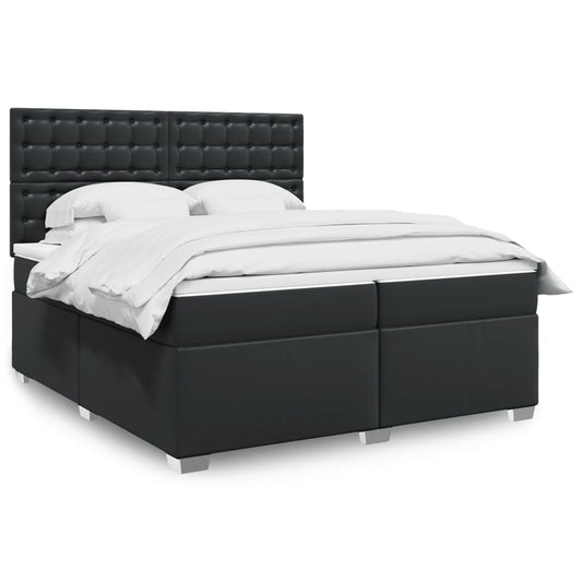 Pat box spring cu saltea, negru, 200x200 cm, piele ecologică