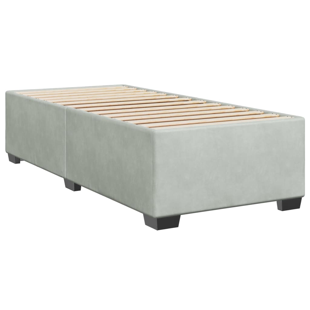 Pat box spring cu saltea, gri deschis, 90x190 cm, catifea