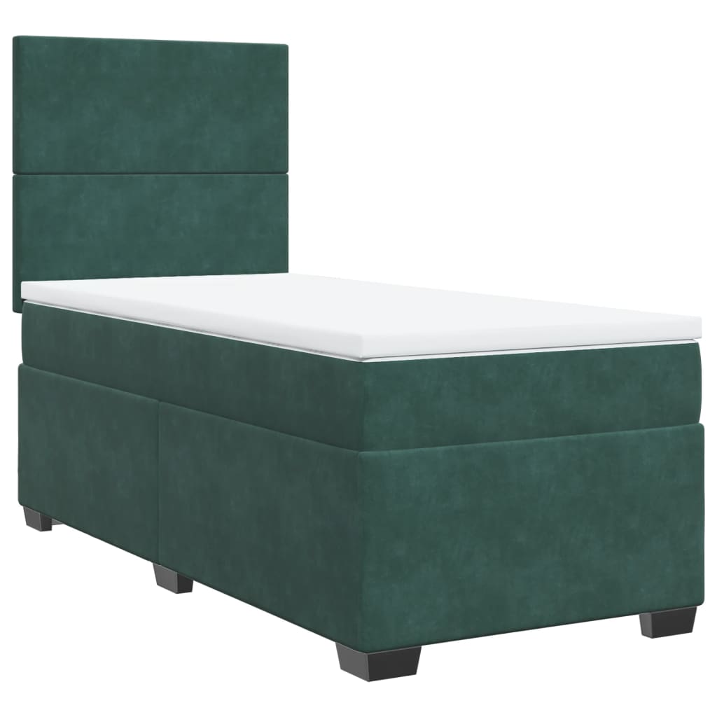 Pat box spring cu saltea, verde închis, 90x190 cm, catifea