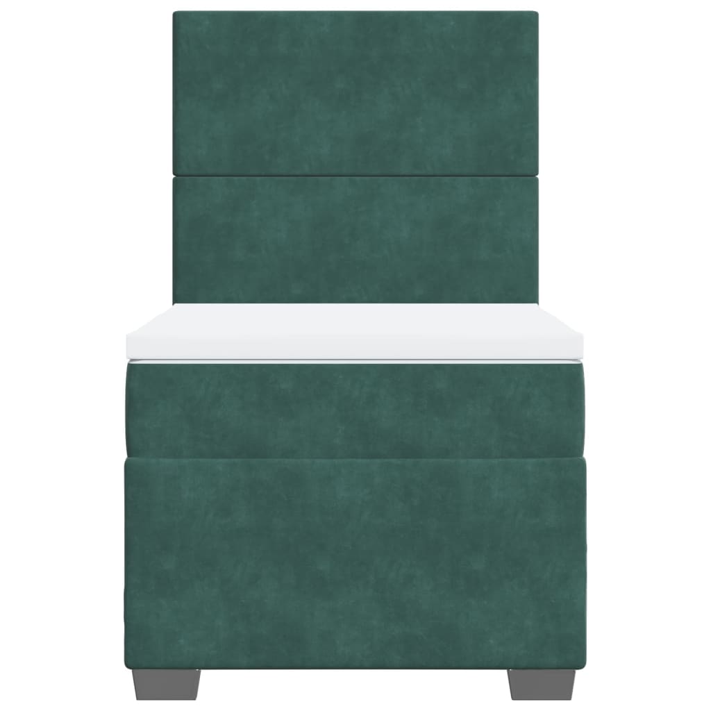 Pat box spring cu saltea, verde închis, 90x190 cm, catifea