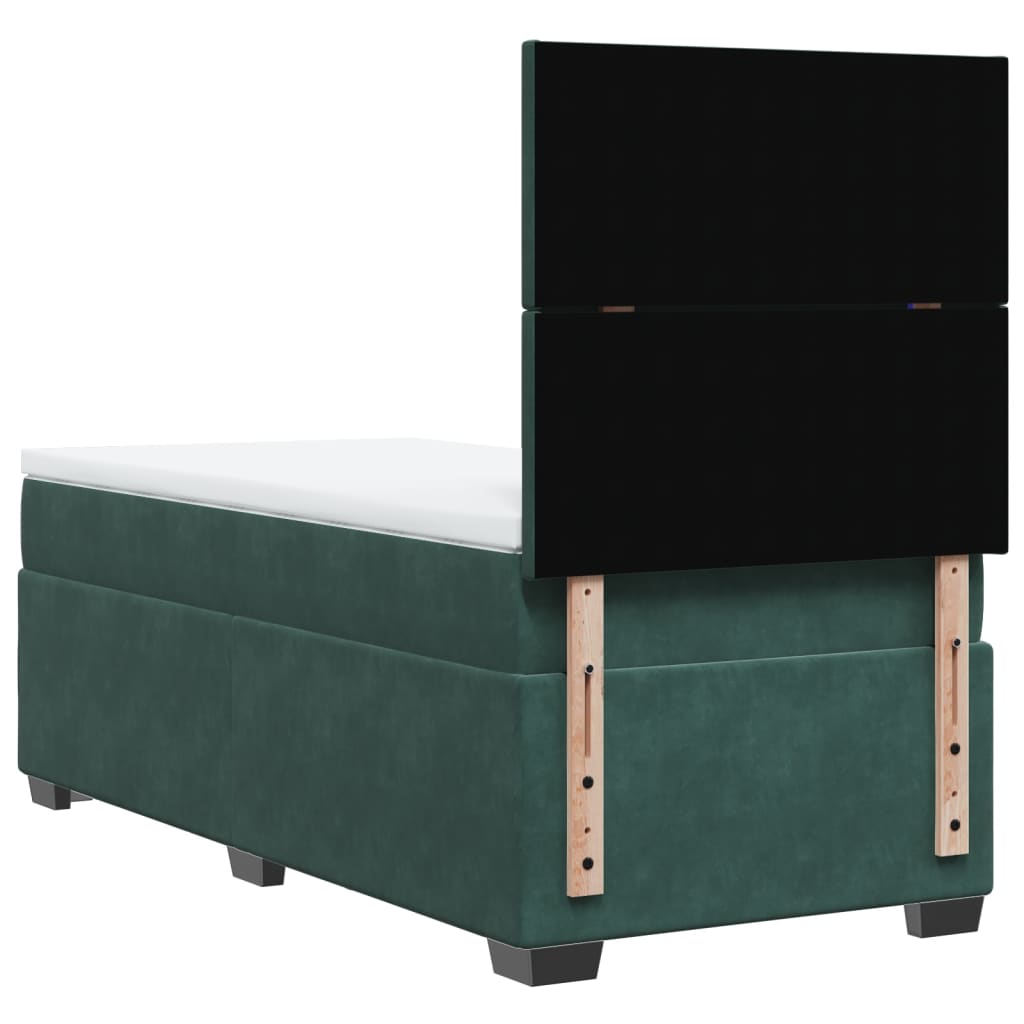 Pat box spring cu saltea, verde închis, 90x190 cm, catifea