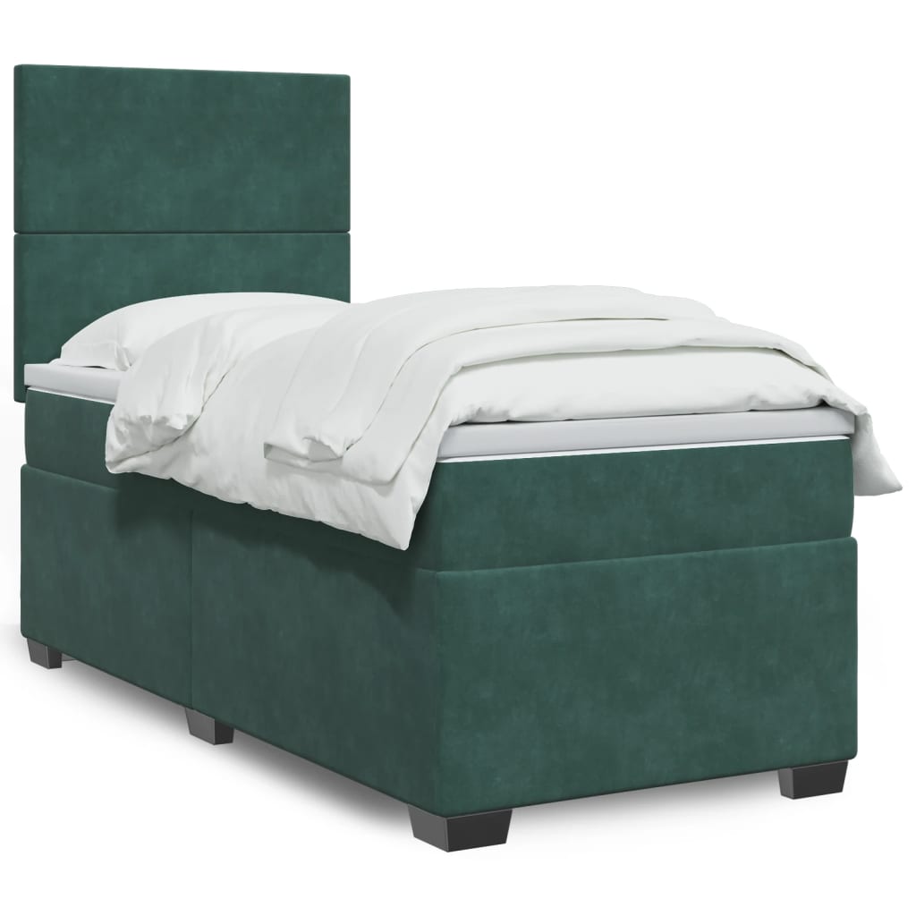 Pat box spring cu saltea, verde închis, 90x190 cm, catifea