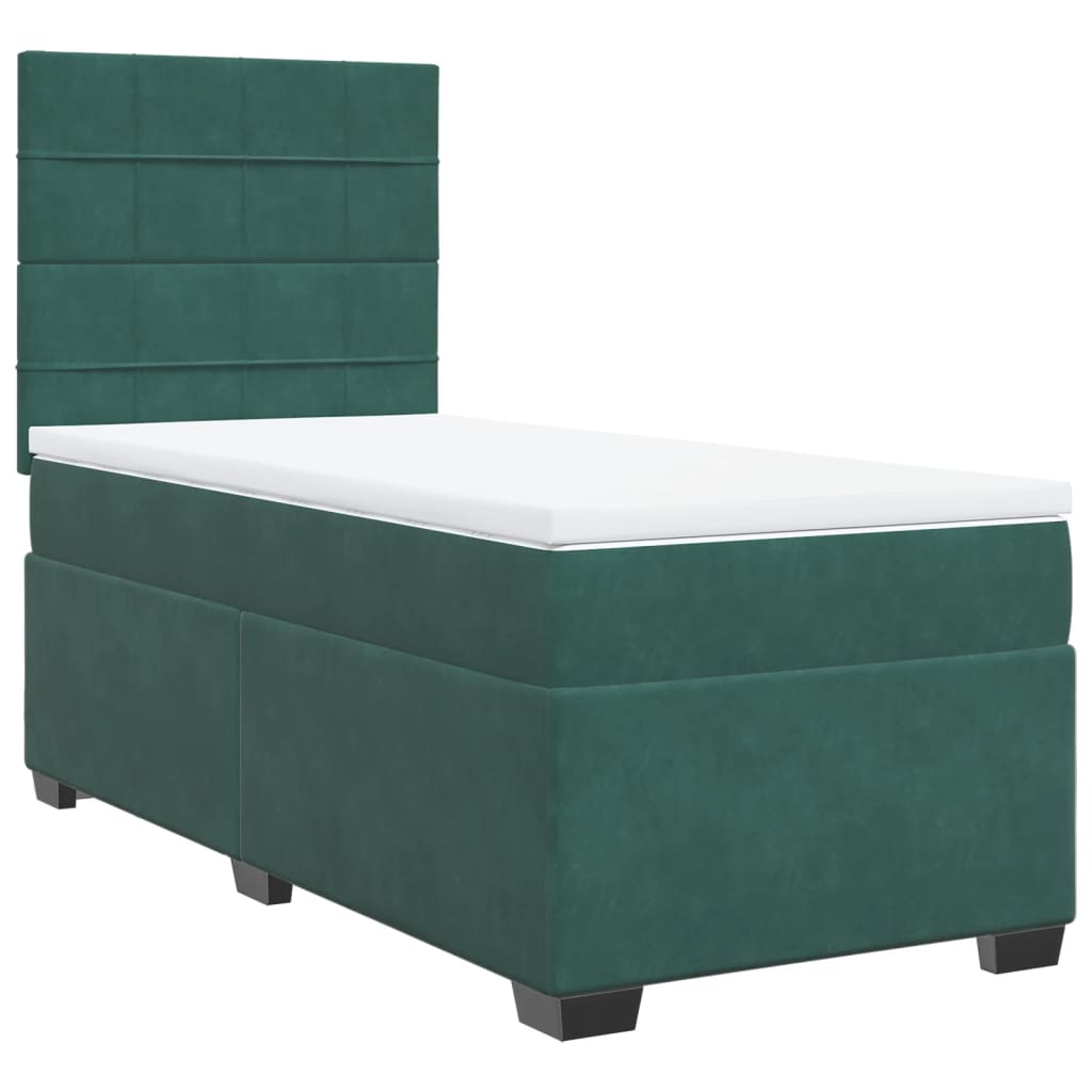 Pat box spring cu saltea, verde închis, 90x190 cm, catifea