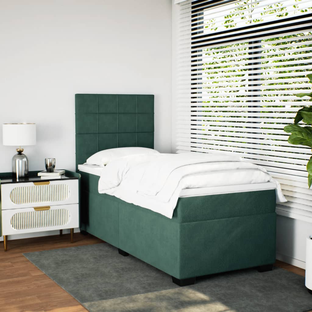 Pat box spring cu saltea, verde închis, 90x190 cm, catifea