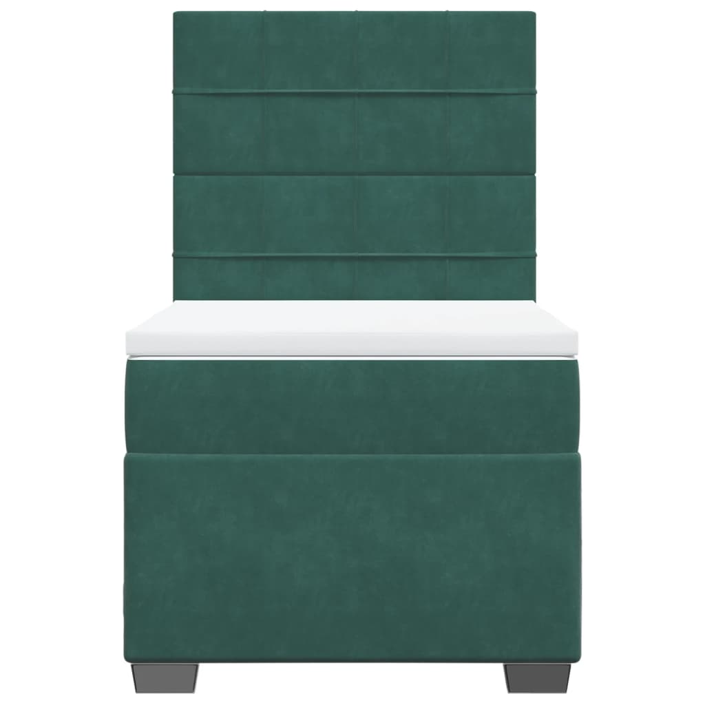 Pat box spring cu saltea, verde închis, 90x190 cm, catifea