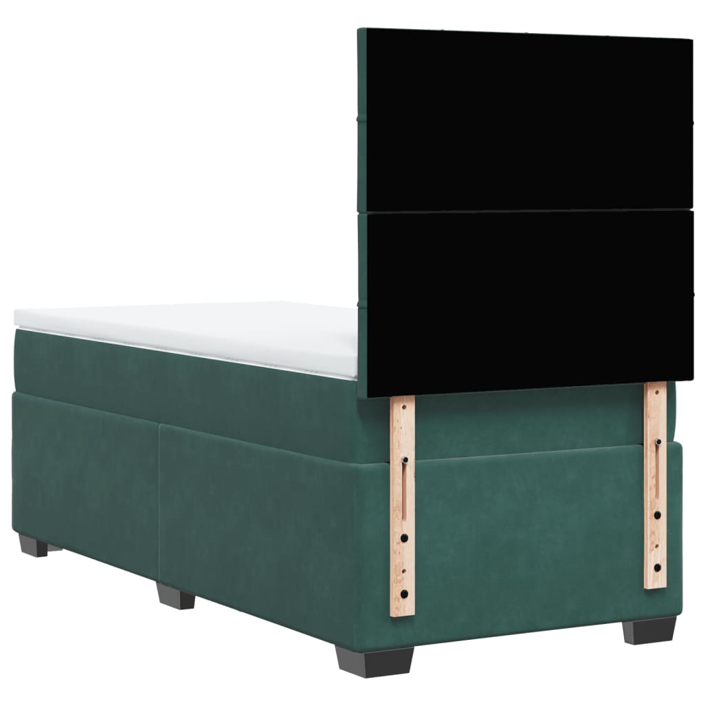 Pat box spring cu saltea, verde închis, 90x190 cm, catifea