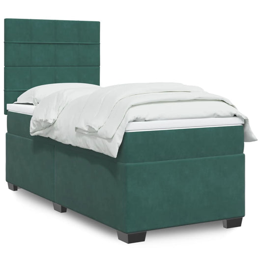 Pat box spring cu saltea, verde închis, 90x190 cm, catifea