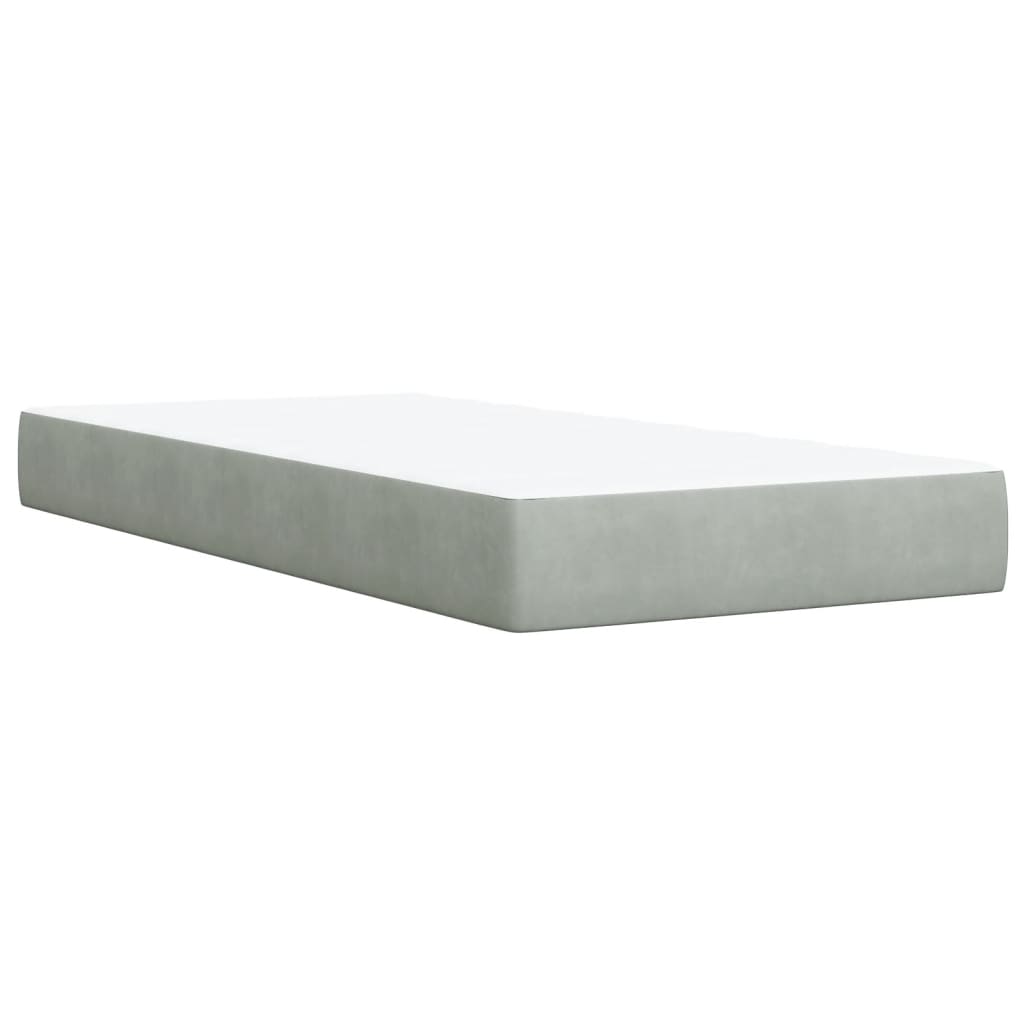 Pat box spring cu saltea, gri deschis, 90x190 cm, catifea