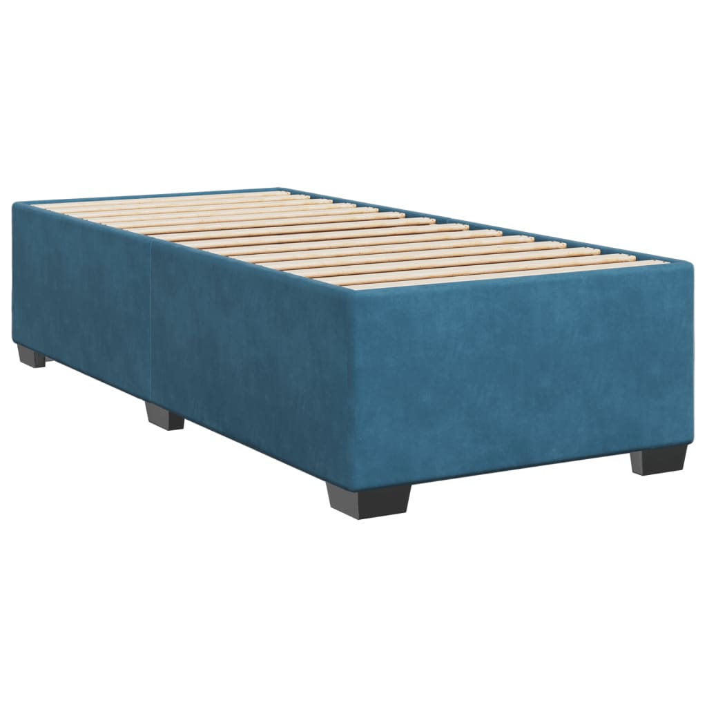 Pat box spring cu saltea, albastru, 90x190 cm, catifea