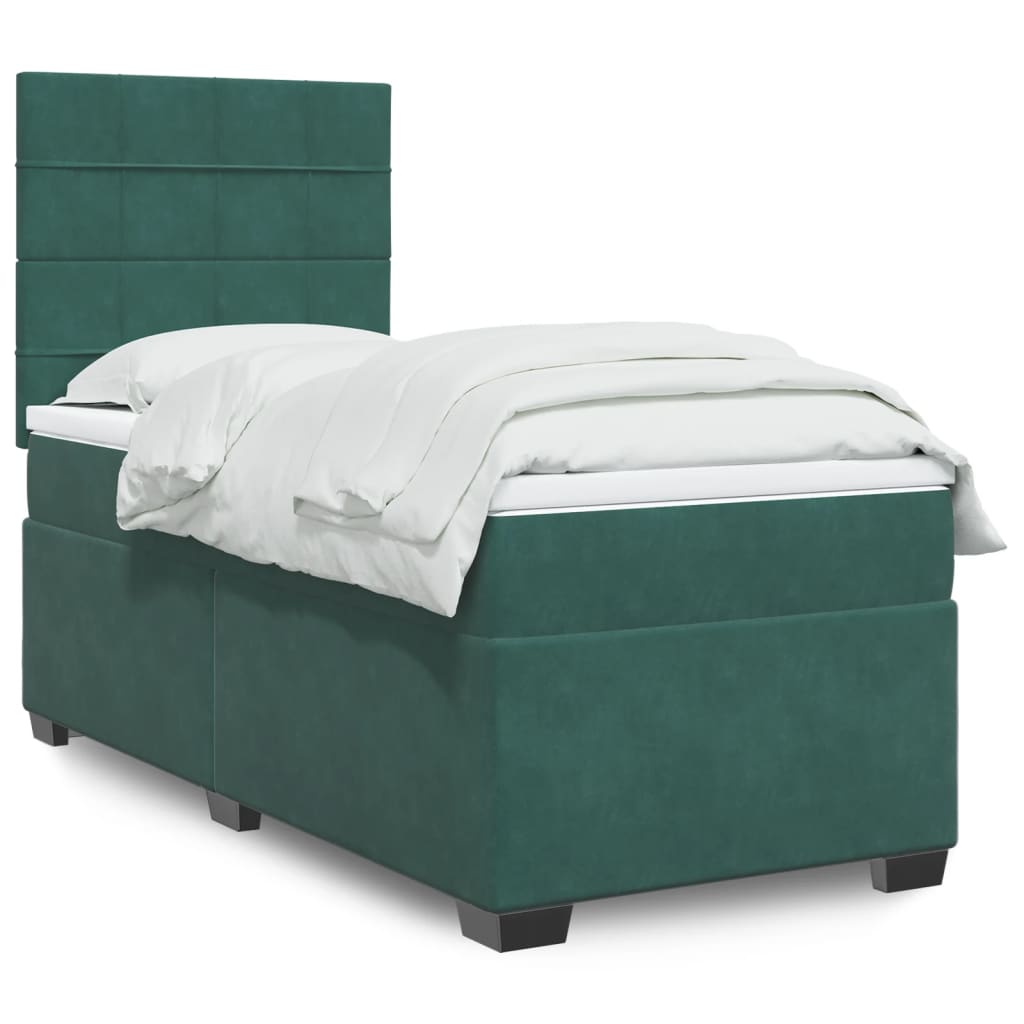 Pat box spring cu saltea, verde închis, 90x200 cm, catifea