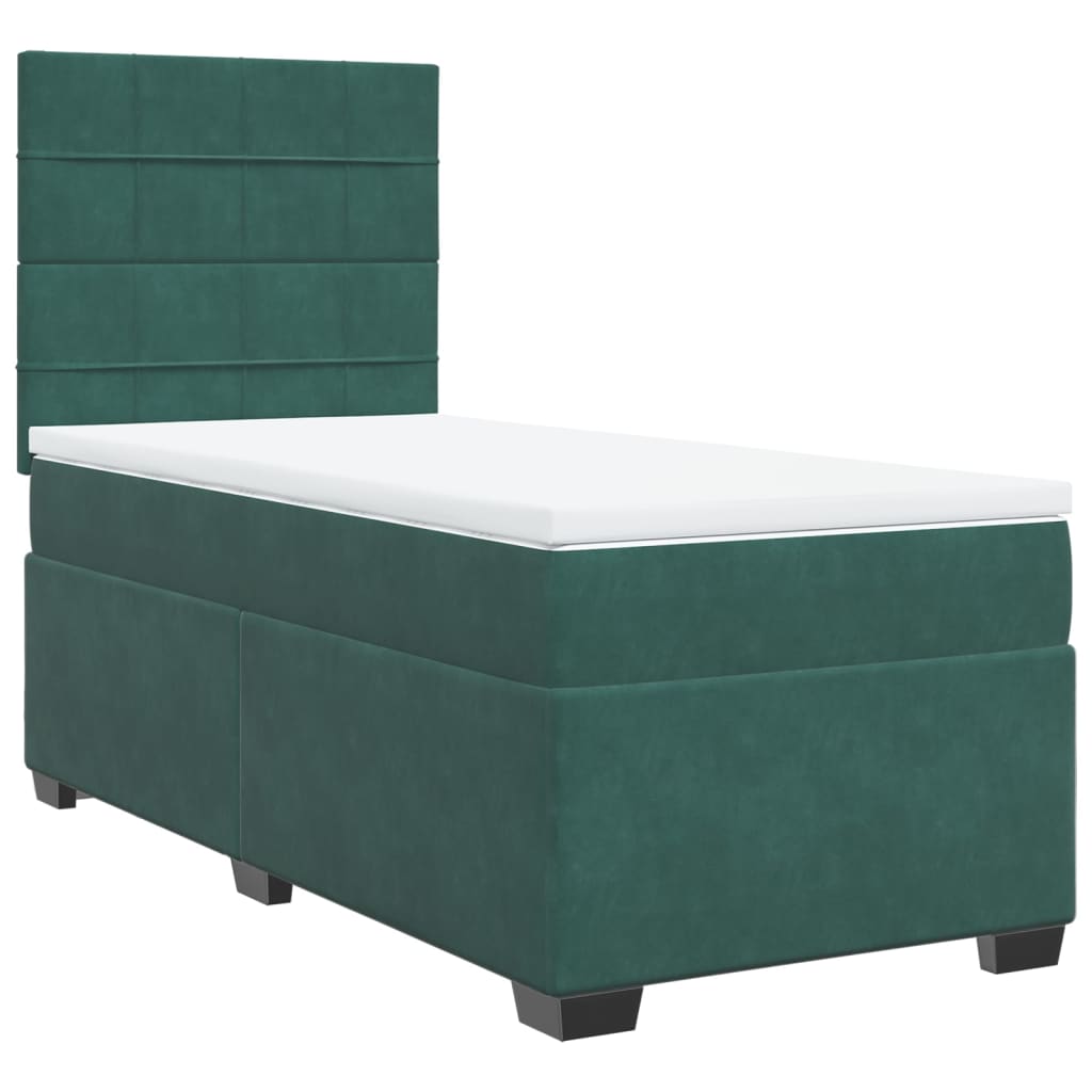 Pat box spring cu saltea, verde închis, 90x200 cm, catifea