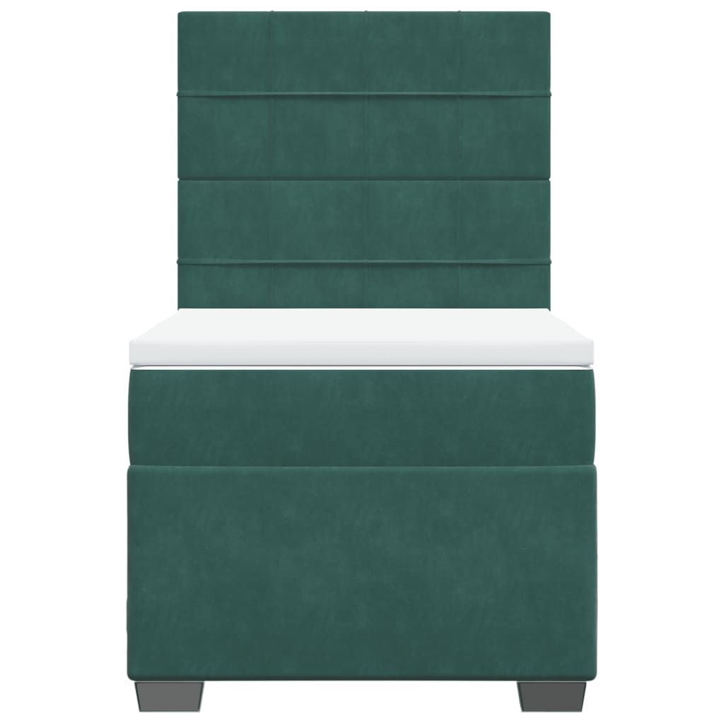 Pat box spring cu saltea, verde închis, 90x200 cm, catifea