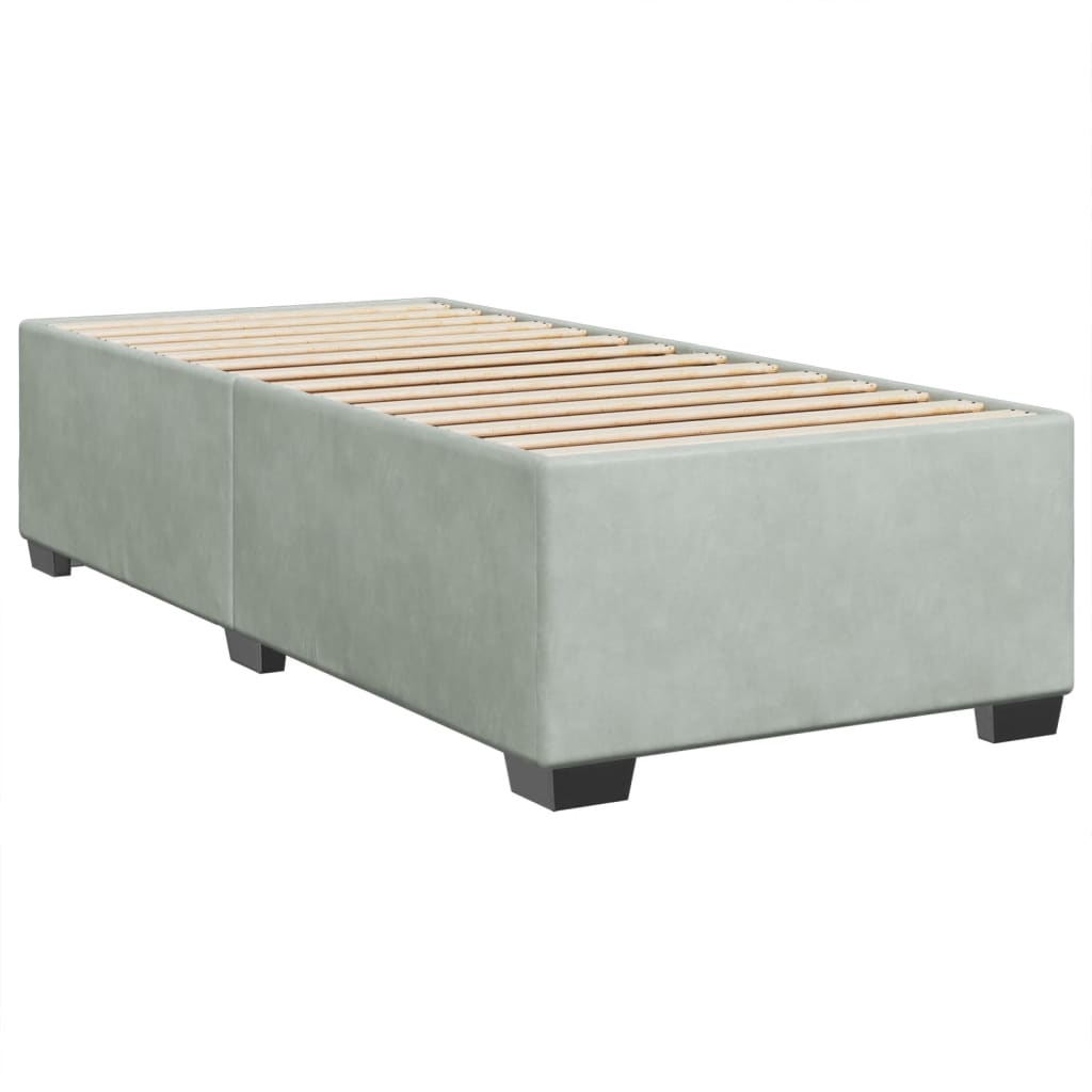 Pat box spring cu saltea, gri deschis, 90x200 cm, catifea