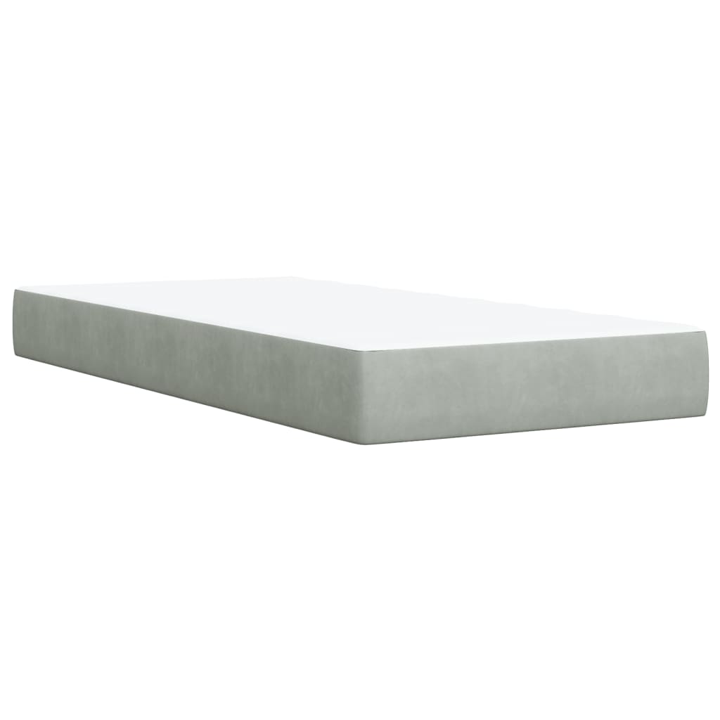 Pat box spring cu saltea, gri deschis, 90x200 cm, catifea