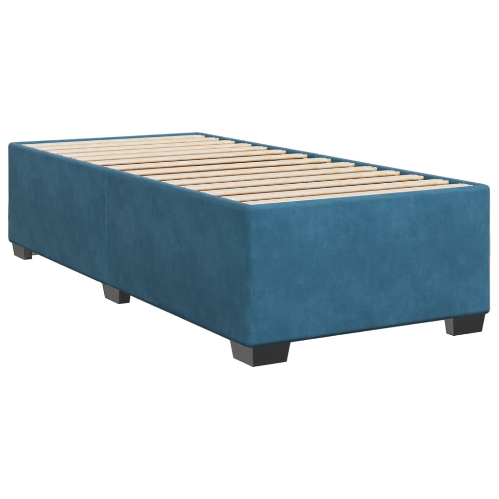 Pat box spring cu saltea, albastru, 90x200 cm, catifea