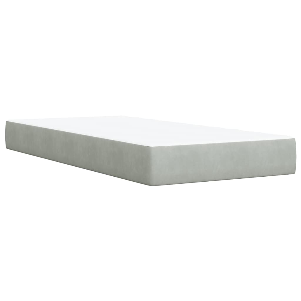 Pat box spring cu saltea, gri deschis, 100x200 cm, catifea