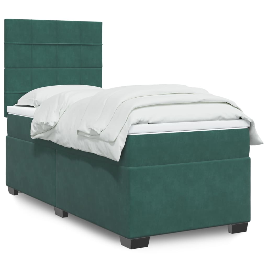 Pat box spring cu saltea, verde închis, 100x200 cm, catifea