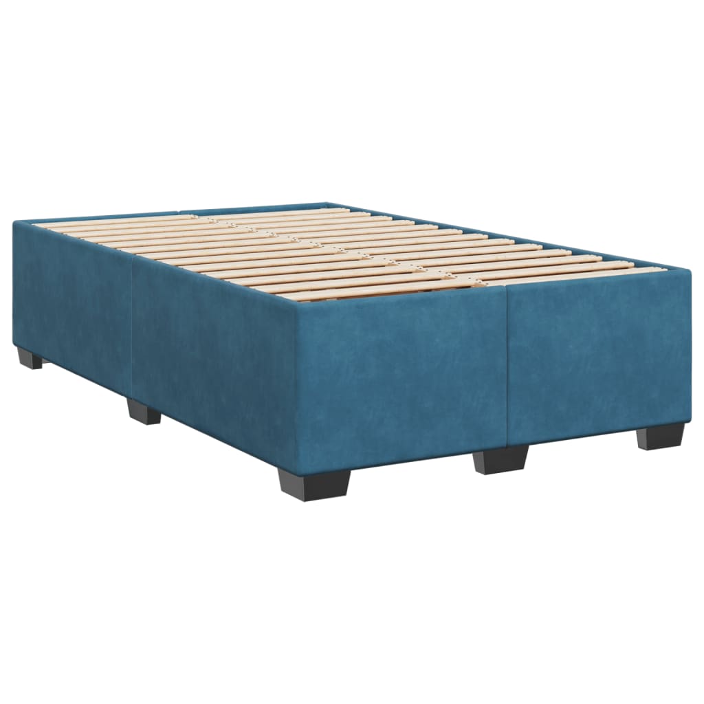 Pat box spring cu saltea, albastru, 120x190 cm, catifea