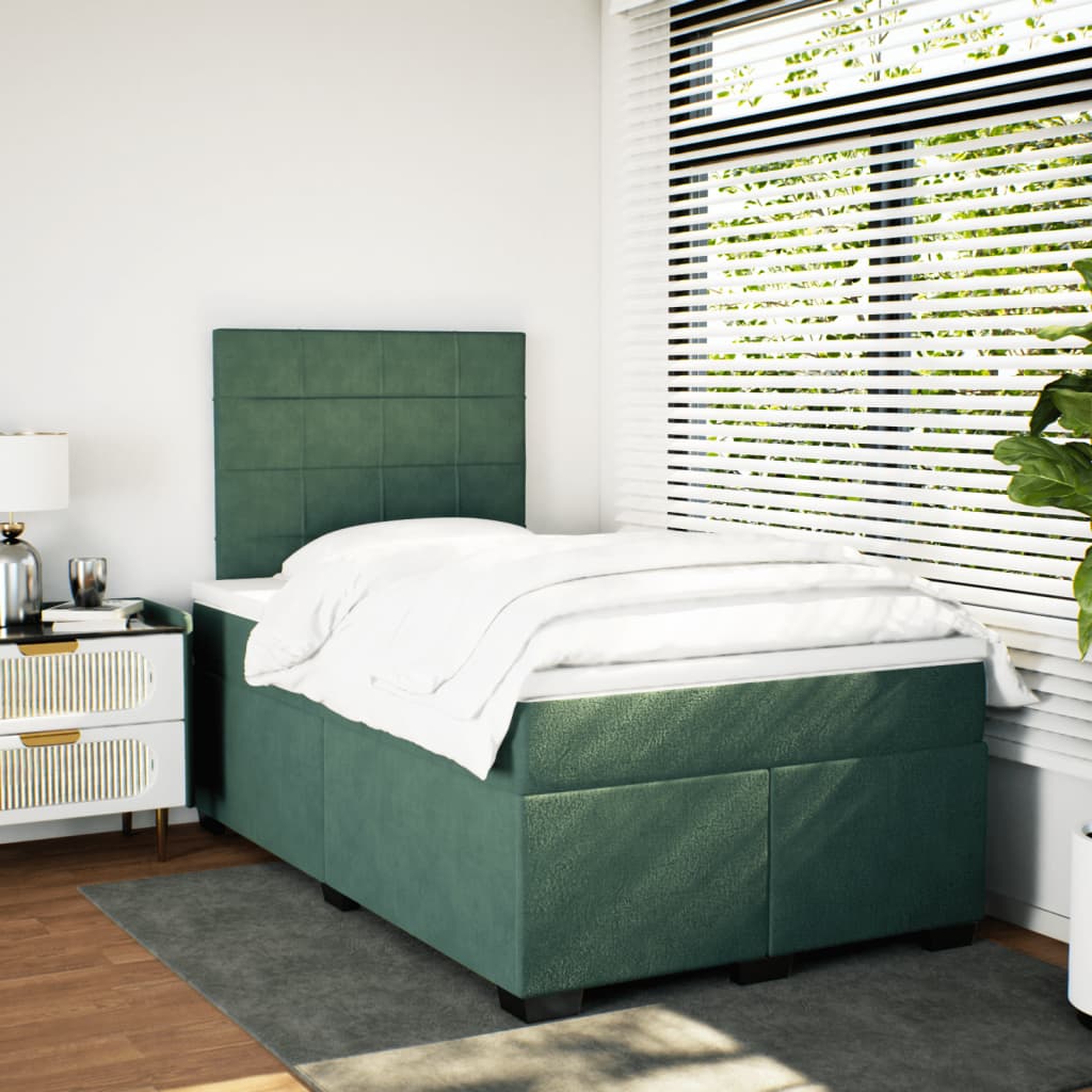 Pat box spring cu saltea, verde închis, 120x190 cm, catifea