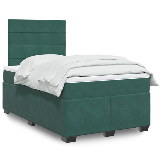 Pat box spring cu saltea, verde închis, 120x190 cm, catifea