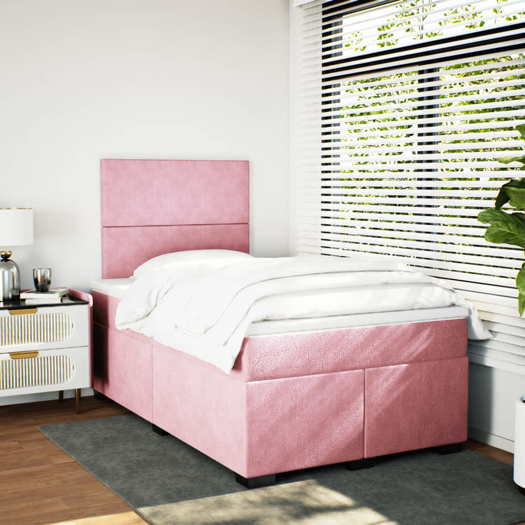 Pat box spring cu saltea, roz, 120x200 cm, catifea