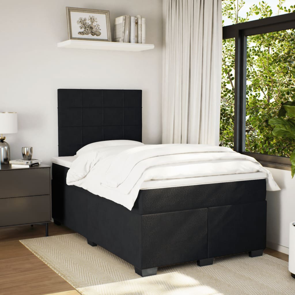 Pat box spring cu saltea, negru, 120x200 cm, catifea