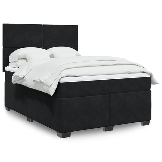 Pat box spring cu saltea, negru, 140x190 cm, catifea