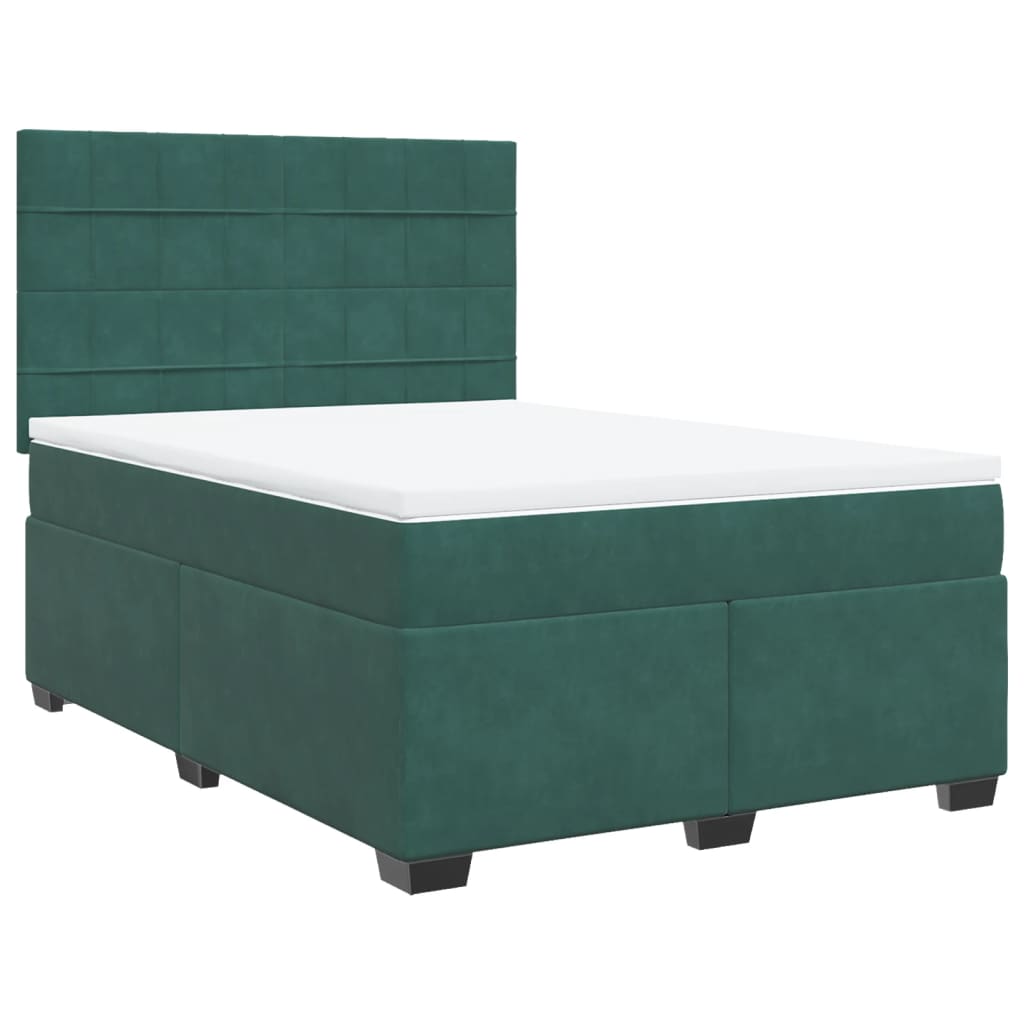 Pat box spring cu saltea, verde închis, 140x190 cm, catifea